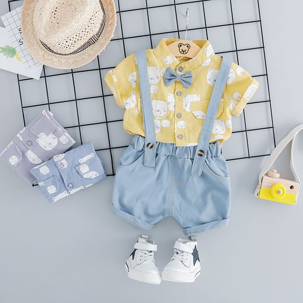 

2019 summer baby boys clothing sets toddler infant clothes suits gentleman style shirt bib pants kids children casual short suit, White
