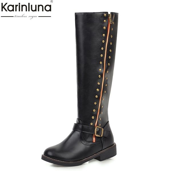 

women's 2019 fashion knee high boots women shoes chunky heels autumn winter shoes woman equestrian boots, Black