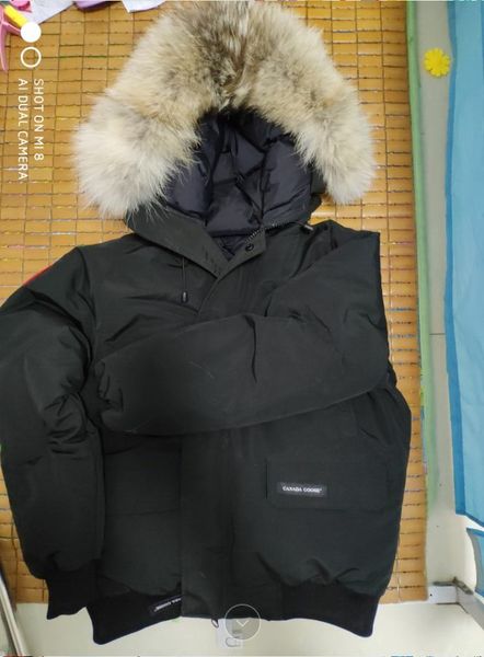 

men's winter thick warm jacket can-chilliwa-b down & parkas big real wolf fur collar/white goose down outerwear & coats with fur hood, Black
