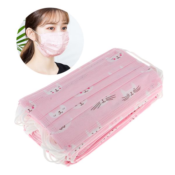 

50x disposable face mask outdoor safety protective non woven pink