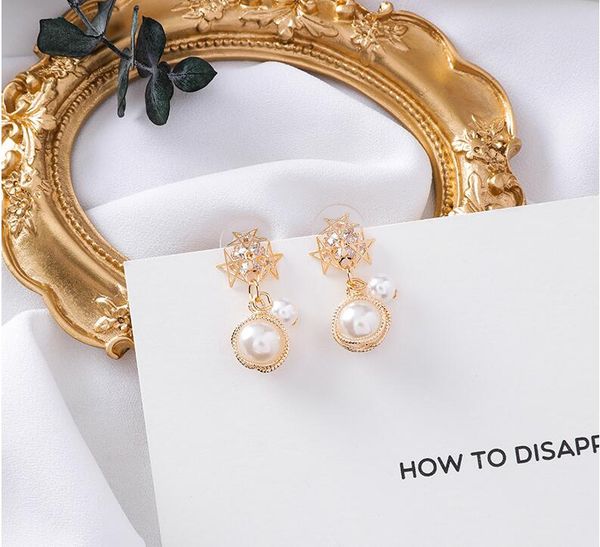 

2020 japan korean sweety gold color star triangle circle hoop earrings for women simulated pearl beads pendientes jewelry gifts, Golden;silver