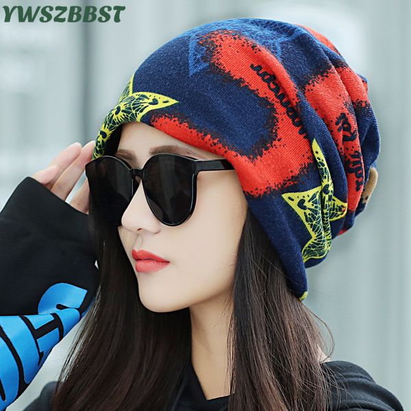 

new turban cap for women print beanie autumn winter cotton warm women hat breathable female hooded cap, Blue;gray