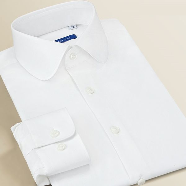 

smart five round collar long sleeve men shirt slim fit white vintage office dress shirts men 2020 spring chemise homme clothing, White;black
