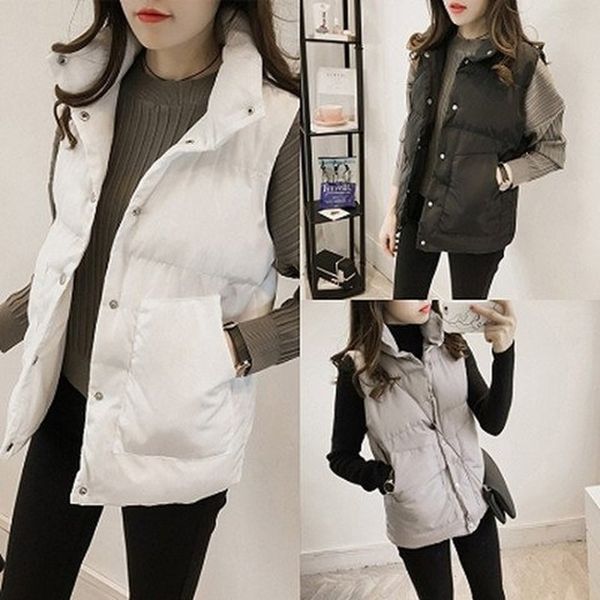 

women's cotton vest winter short casual student stand collar plus velvet coat wild thick jacket s-4xl size number, Black;white