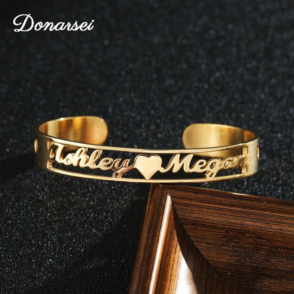 

donarsei 2020 new fashion stainless steel customized name open bangle for women personalized bracelet nameplate souvenir gift, Black