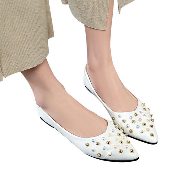 

luxury women flat shoes working ladies fashion leather footwear slip on pointed toe crystal rivet lady casual single shoes new, Black