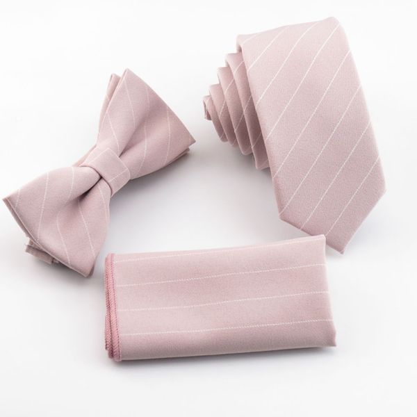 

light pink ties set white stripe tie in men's pale pink gravata slim necktie for man pocket square bow tie cravata, Black;blue