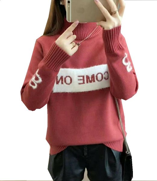 

women's sweater high collar letter embroidery sweater women's pullover 2019 autumn new, White;black