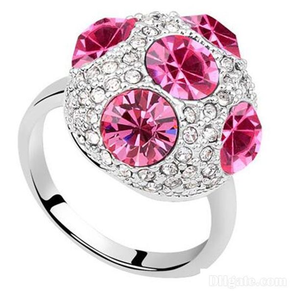 

три камня кольца из элементов swarovski wedding engagement rings женщина палец ювелирных изделий полный rhinestone ювелирная белый позолочен, Golden;silver