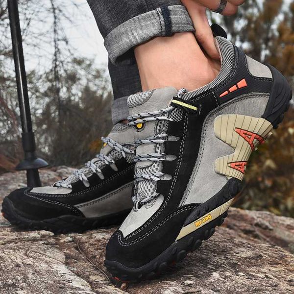 

genuine leather men hiking shoes lace up men sport shoes outdoor mountain sneakers plus size 38-47 trekking sneakers hiking