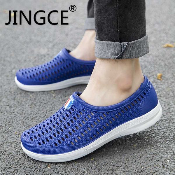 

jingce men shoes summer hollow slippers fashion outdoor breathable casual couple beach sandal flip flops shoes beach slippers, Black