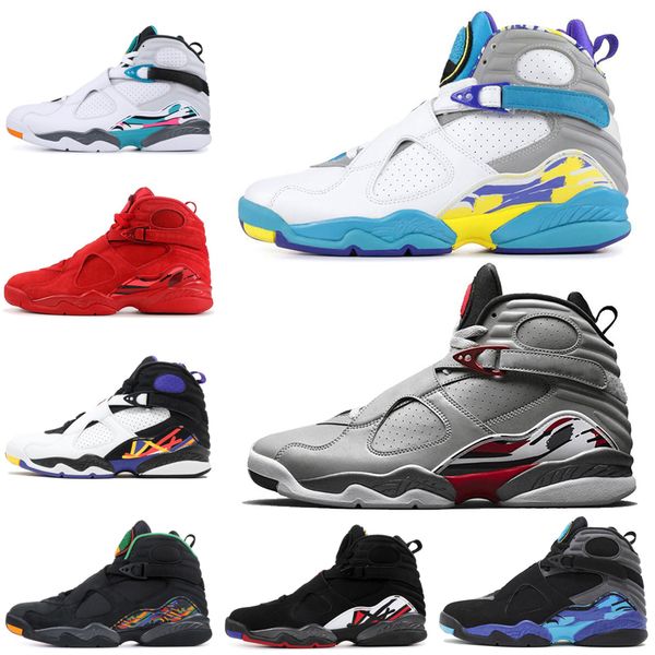 

2019 new 8s mens basketball shoes 8 valentines day white aqua three peat chrome tinker south beach mens athletic sports sneakers 7-13