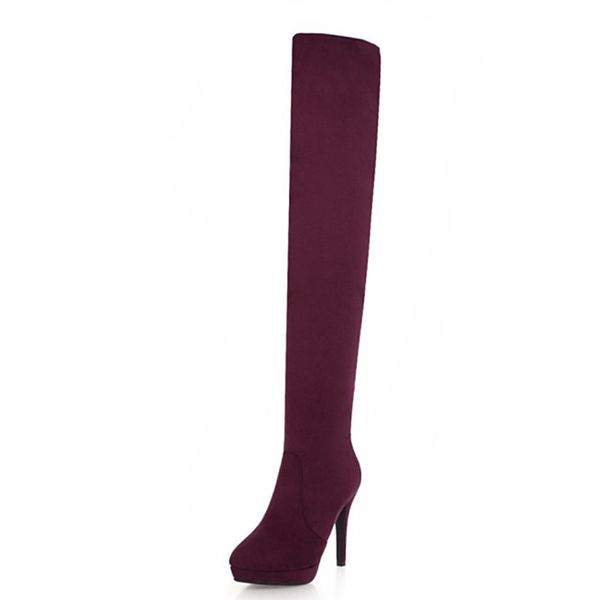

kalenmos long boots women thin high heel flock over the knee boots zip red party ladies heels fashion long boot size 33-43, Black