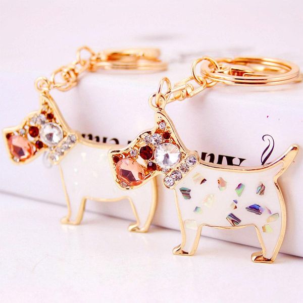 Poodle cão carro keychain acessórios glitter esmalte liga strass keyring chaveiro liga animal pingente mulheres handbag titular de anel