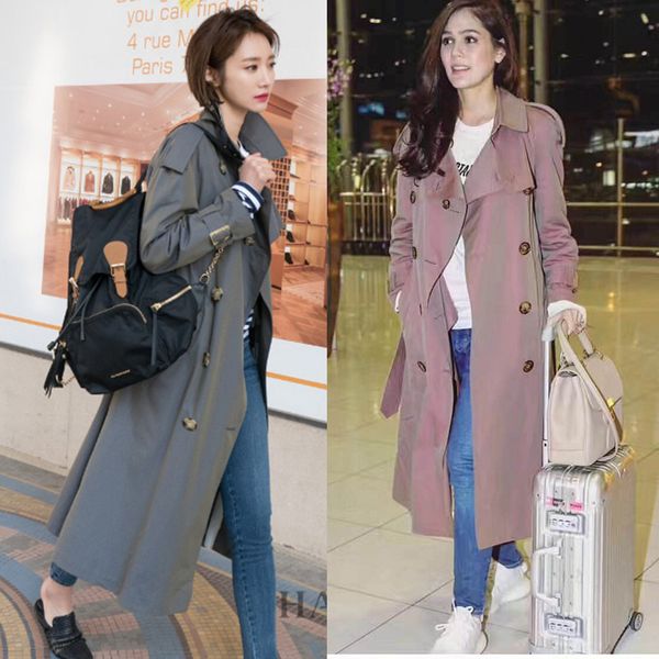 

2020 new autumn winter fashion women windbreaker long loose outwear discolor trench coat for women with belt high quality, Tan;black