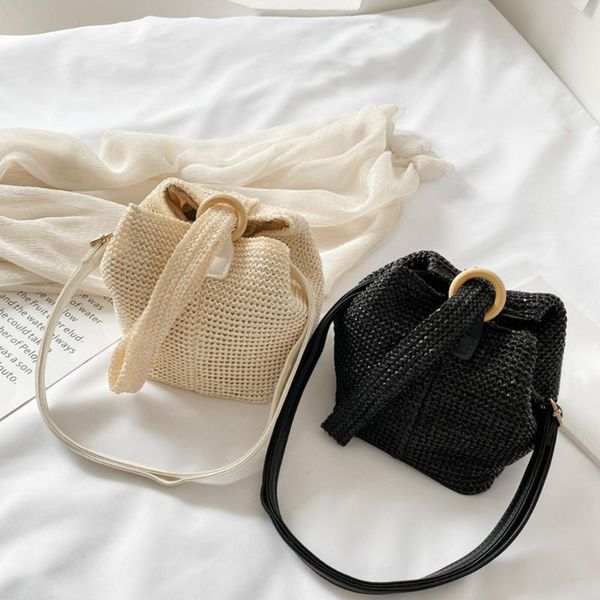 

round handwoven straw bag openwork hand-woven shoulder messenger beach travel purse bohemian style summer women bags