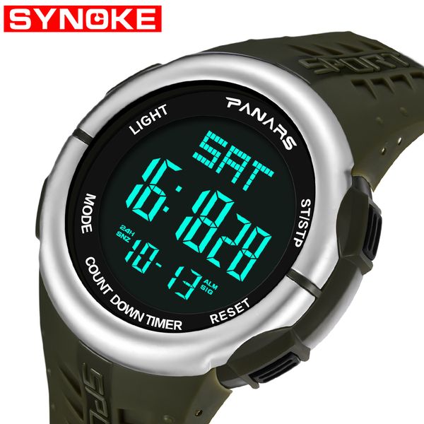 

synoke 12/24 hours dual time men digital watch japan battery chronograph alarm watches man lde sport wristwatch male 8002, Slivery;brown