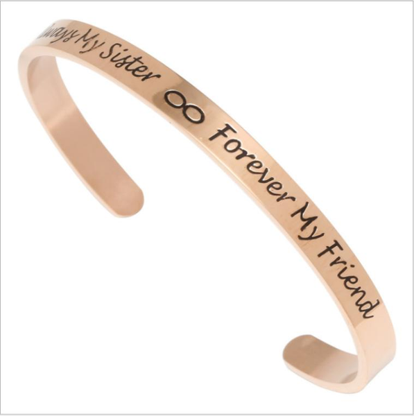

trendy titanium steel trend jewelry c-shaped opening stainless steel bright surface fine polishing lettering bracelet can be, Black