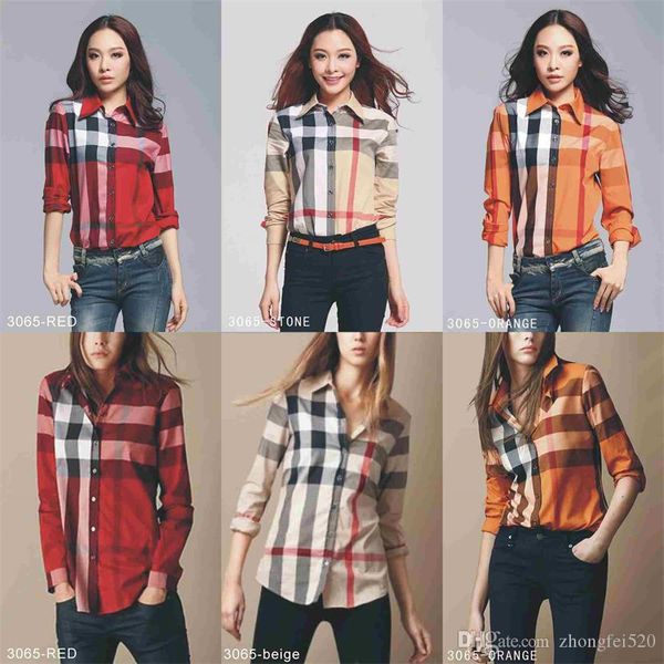 

фирменные женские случайные рубашки женщин с длинным рукавом полоса slim женская футболка новая мода плед # c07, White