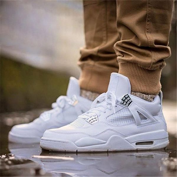 

new 4 men women basketball shoes pure money 4s white silver mens athletic outdoor shoes trainers sport shoes sneakers us 8-13