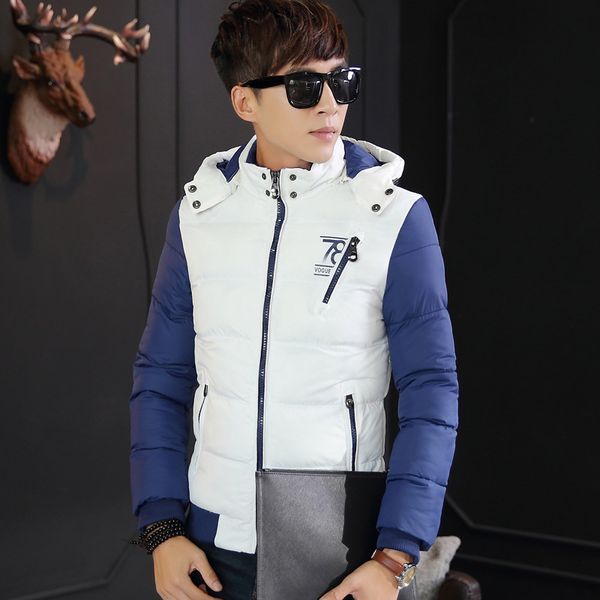 

casual stand men jacket winter parka loose zipper mens padded jackets pockets hoodie short warm overcoat, Tan;black