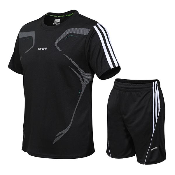 

outdoor track and field sportswear spring and summer short-sleeved t-shirt + shorts running exercise fitness basketball clothes, Gray