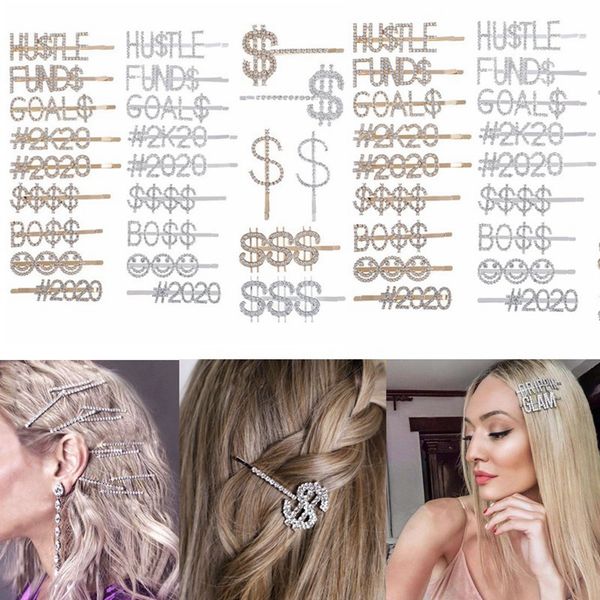

diamond hair clips crystal shiny hair pins words letters rhinestones clip 12 constellations women girls party hair accessories hha1393, Slivery;white