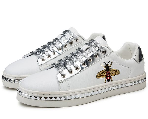 

new arrival fashion men casual shoes luxury designer shoes genuine leather bee embroidered ace shoes with quality, Black