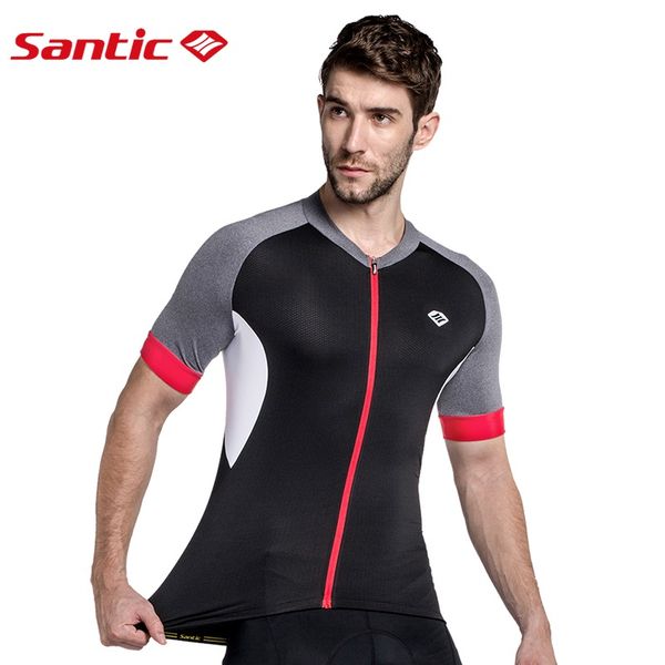 

santic men cycling jersey short pro fit n-feel high tech fabric road bike mtb short sleeve riding shirt kj6301h/g, Black;red