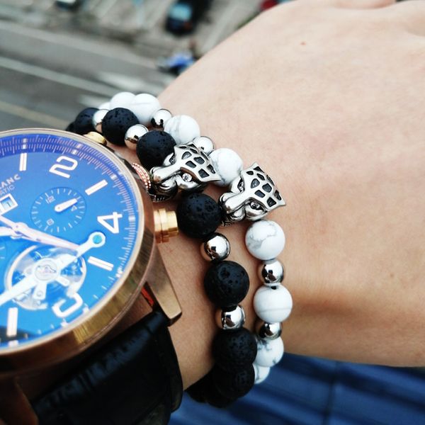 

natural stone leopard beaded bracelet handmade bracelets for women pulseras men bileklik mens beads accesorios heren armband, Black