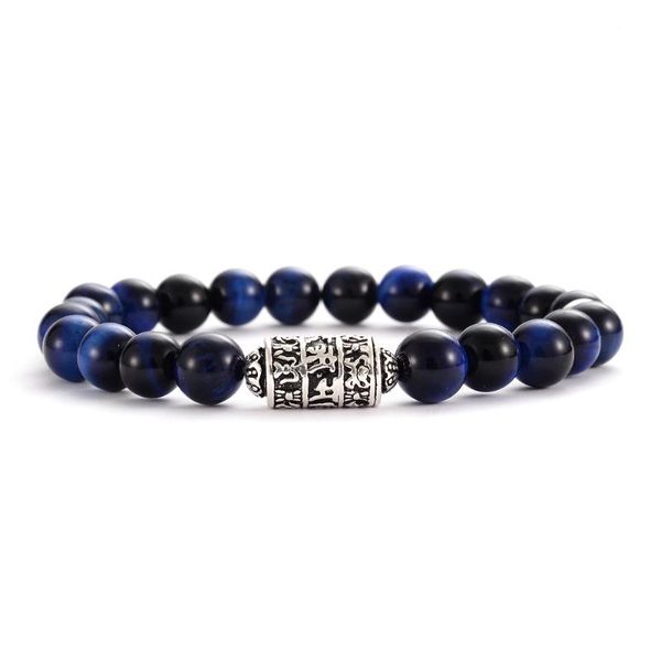 

blue eye stone beads tibetan buddhism mantra totem beaded bracelet couple om mani padme hum jewelry, Black