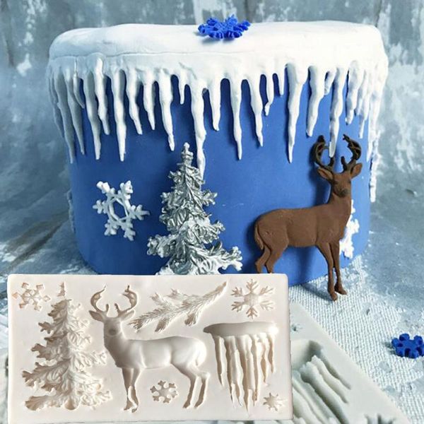 

cake tools good christmas tree elk snowflake silicone mold chocolate jelly baking mould sugar craft fondant decorating