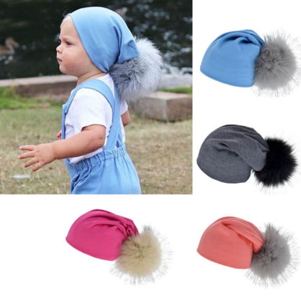 

baby kids girls boys warm pompom ball hat newborn beanie cap furry cute cotton baby hat 1-4y, Yellow