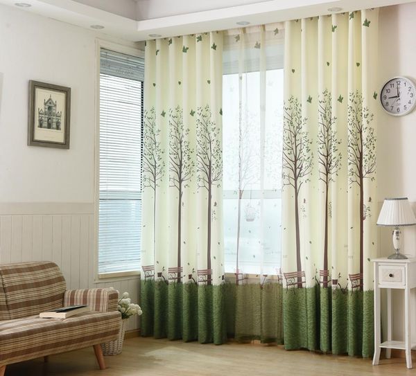 

korean rural curtain window screen high-grade tree garden digital printed curtains for living dining room bedroom grass plant