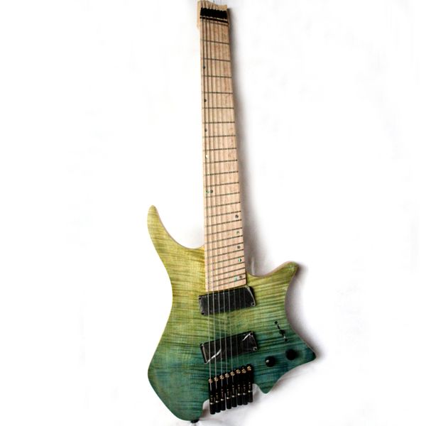 

musoo brand 8 strings fanned fret headless electric guitar in light blue