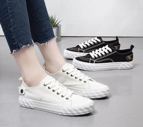 

wholesales spring new trend-type wear-resistant non-slip breathable rubber outsole women's casual canvas shoes, Black