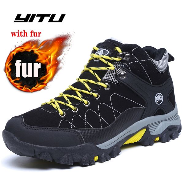 

2019 new winter men boots with fur warm snow boots men women winter work shoes footwear fashion rubber ankle shoes, Black