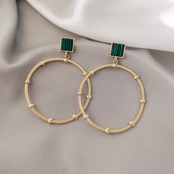 

мода блоггер малахит металл большой круг серебро иглы простые серьги серьги ретро зеленый белеют, Golden;silver