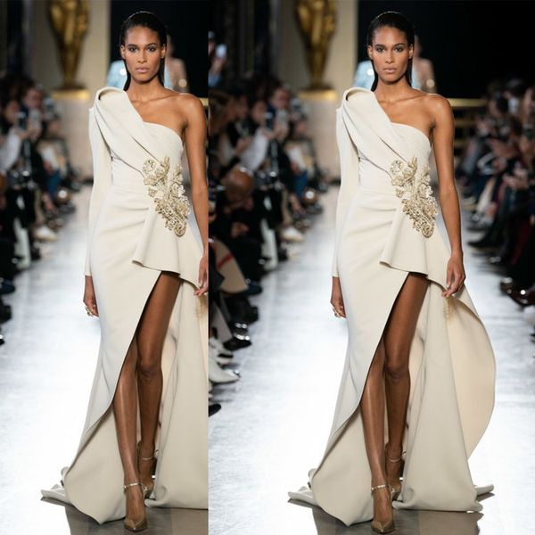 Elie Saab One-Shoulder-Abendkleider, Satin, Pailletten, Schärpen vorne, geteilt, rot, Runway Fashion, One-Shoulder-Abschlussballkleid, Partykleid nach Maß