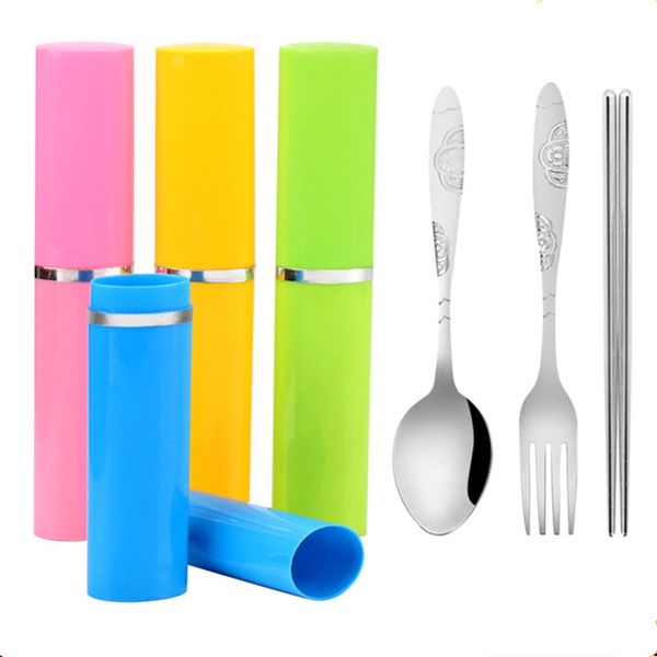 

3pcs/set outdoor camping spoon fork stainless steel chopsticks sanitary with storage case travel tableware cutlery set hiking