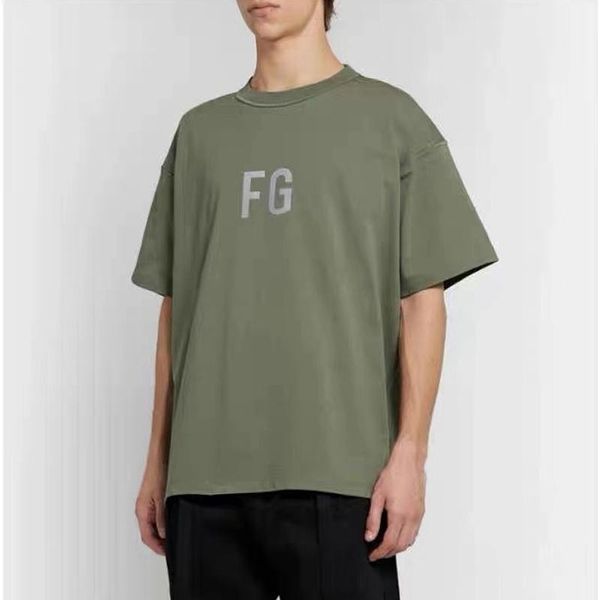 

3m reflective fg print t-shirt solid color simple olive green short sleeves summer casual tee high street men women t-shirt hfymtx636, White;black