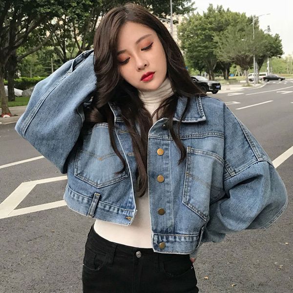 

boyfriend jeans jacket women oversized crop women's denim jacket vintage casual loose coat women long sleeve jackets, Black;brown