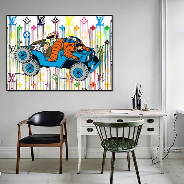 

hand painted art tintin with dog on canvas for children's bedroom or bed room