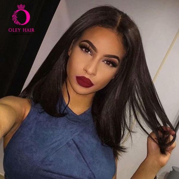 

оля черных волос париков термостойкой средней часть черного парик glueless синтетический фронт шнурок короткого парик боб парики для женщин, Black