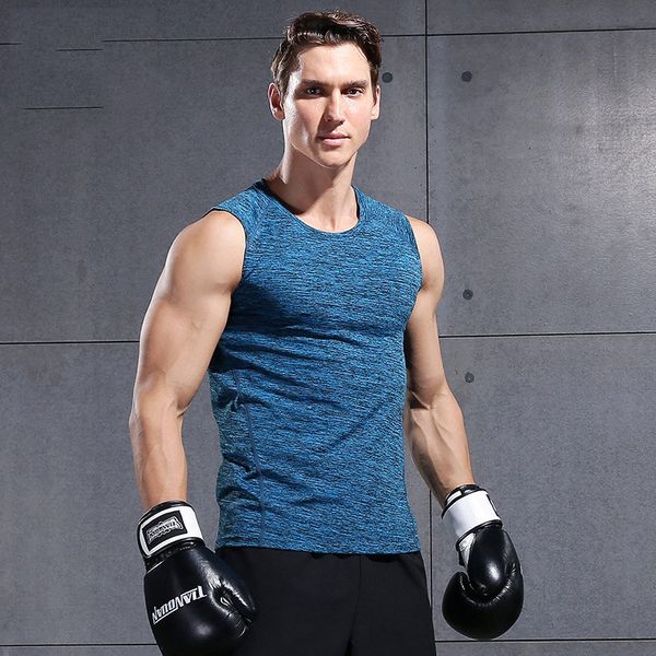 

besgo mens running shirts gym tank breathable fitness sleeveless t-shirts training bodybuilding sport running vest, Black;blue