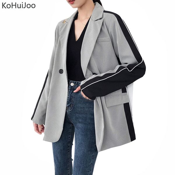 

kohuijoo 2019 fall blazer women loose korean fashion patchwork female jacket spring streetwear blazer coat gray, White;black