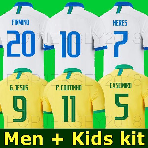

thailand neres soccer jersey camiseta de futebol copa america 2019 g.jesus brasil brazil coutinho vinicius football shirt men and kids sets, Black;yellow