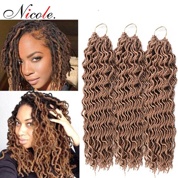 

nicole 18inch faux locs curly crochet braids hair christmas goddess locs hair extensions ombre kanekalon firber, Black