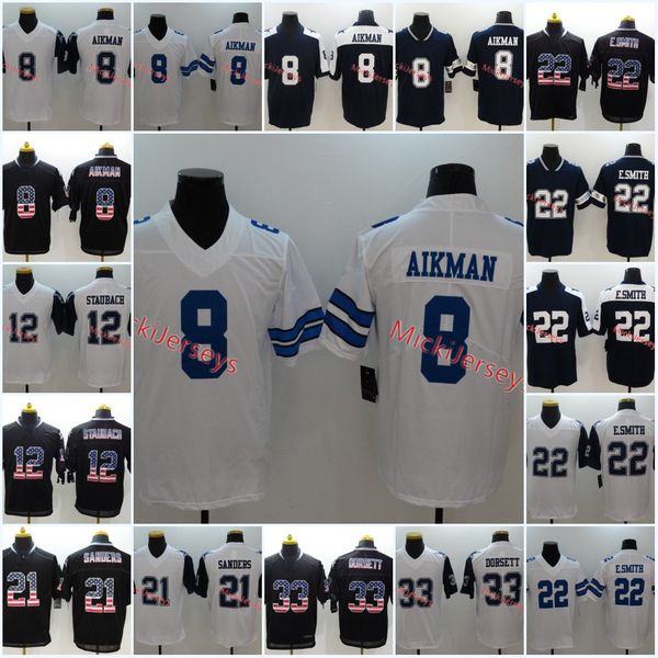 

Mens White Navy #8 Troy Aikman Jersey Stitched #12 Roger Staubach #21 Deion Sanders #22 Emmitt Smith #33 Tony Dorsett Jersey S-3XL