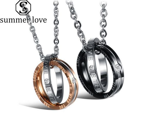

fashion endless love necklace pendant stainless steel necklace for lovers vintage double hoop wedding valentine's day promise jewelry-z, Silver